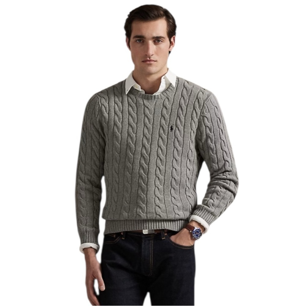 NWT’S Polo Ralph Lauren Cable-Knit Cotton Fawn Grey Heather Sweater SZ XXL